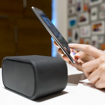 black bluetooth speaker smartphone
